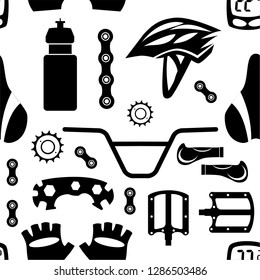 Bicycles. Seamless pattern of bicycle parts.
Isolated vector image.