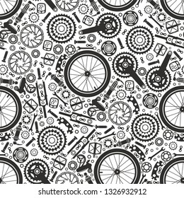 Bicycles. Seamless pattern of bicycle parts.
Isolated vector image.