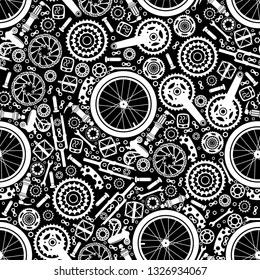 Bicycles. Seamless pattern of bicycle parts.
Isolated vector image.