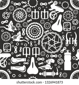 Bicycles. Seamless pattern of bicycle parts.
Isolated vector image.