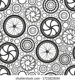 Bicicletas. Patrón transparente de piezas de bicicleta. Imagen vectorial aislada.