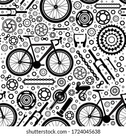 Bicycles. Seamless pattern of bicycle parts. Isolated vector image