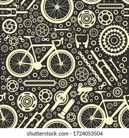 Bicycles. Seamless pattern of bicycle parts. Isolated vector image.