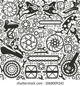 Bicycles. Seamless pattern of bicycle parts. Isolated vector image.