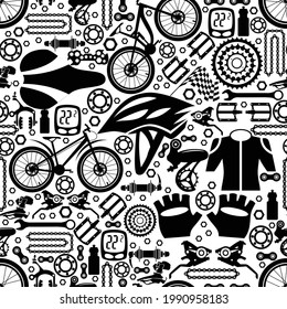 Bicicletas. Patrón transparente de piezas de bicicleta. Imagen vectorial aislada.