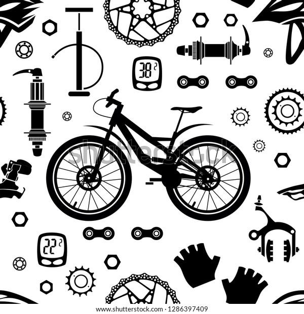 Bicycles. Seamless pattern of bicycle\
parts.\
Isolated vector\
image.