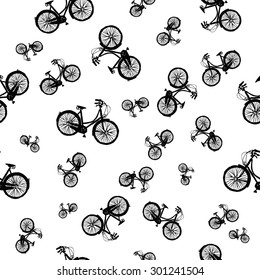 Bicycles seamless pattern black and white.