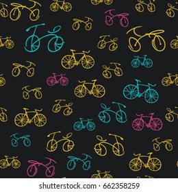 Bicycles seamless pattern on dark background. Colored backgrounds with bikes Wallpapers
