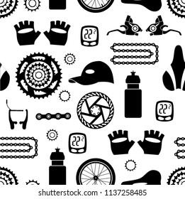 Bicycles. Seamless vector pattern with bicycle parts
