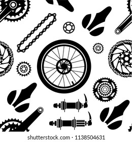 Bicycles. Seamless vector pattern with bicycle parts