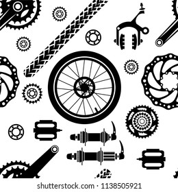 Bicycles. Seamless vector pattern with bicycle parts