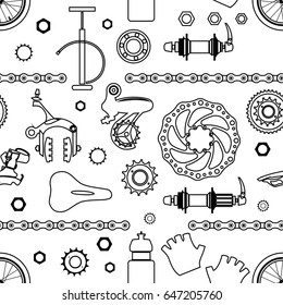 Bicycles. Seamless vector pattern with bicycle parts