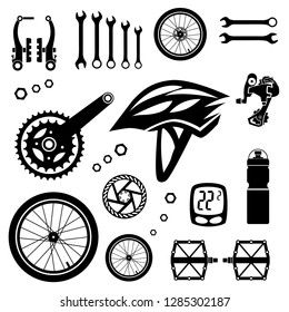 Bicycles. Set of bicycle parts. Isolated vector image.