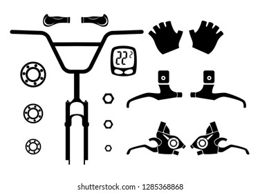 Bicycles. Set of bicycle parts. Isolated vector image.