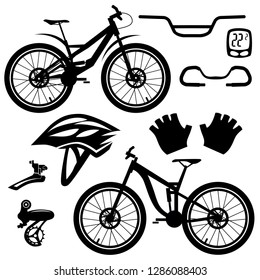 Bicycles. Set of bicycle parts. Isolated vector image.
