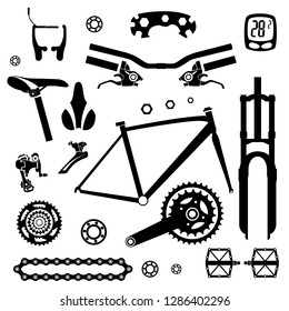 Bicycles. Set of bicycle parts. Isolated vector image.