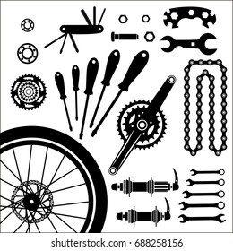 Bicycles. A set of bicycle parts. Vector.