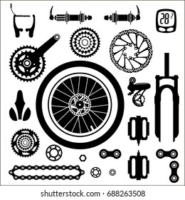 Bicycles. A set of bicycle parts. Vector.