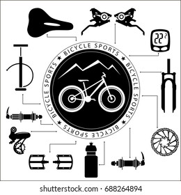 Bicycles. A set of bicycle parts. Vector.