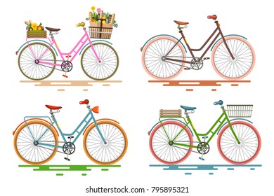 Bicycles Set. Retro Vector Bikes.