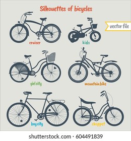 Bicycles silhouettes vector illustrations