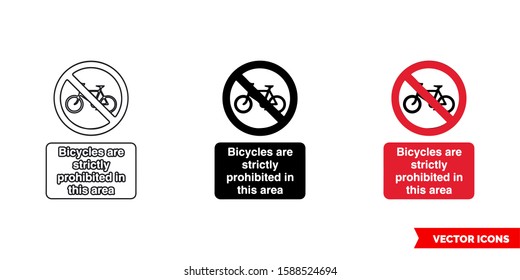Bicycles are strictly prohibited in this area prohibitory sign icon of 3 types: color, black and white, outline. Isolated vector sign symbol.