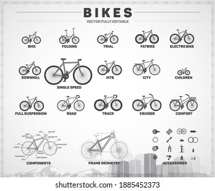 Bicicletas de varios tipos y accesorios.