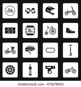 Bicycling icons set in simple style. Bicycle equipment set collection vector illustration