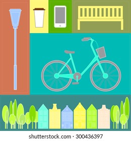 Bicycling in the town.Vector illustration