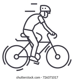 bicycling,bycicle man vector line icon, sign, illustration on background, editable strokes