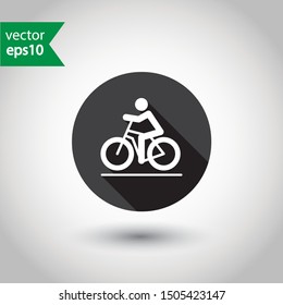 Bicyclist icon. Bicycle vector flat sign. Man on bicycle icon. Bicycle vector icon. EPS 10 round icon design