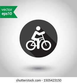 Bicyclist icon. Bicycle vector flat sign. Man on bicycle icon. Bicycle vector icon. EPS 10 round icon design