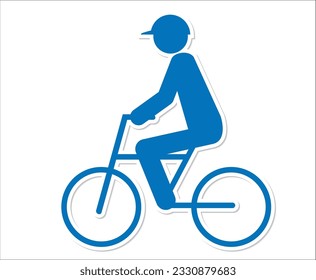 Bicyclist pictogram icon with white border and shadow.