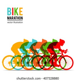 Bicyclist riding bicycle group marathon colorful background silhouette vector illustration.