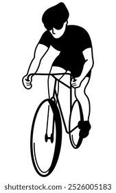 Bicyclist riding his cycle and wearing a helmet and sunglasses. Vector icon isolated on white background. Cyclist, sport, exercise.