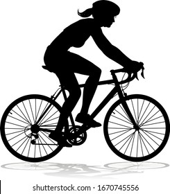 Bicyclist riding their bike and wearing a safety helmet in silhouette