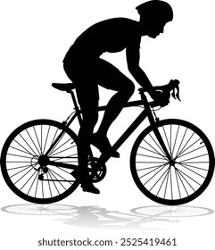 Bicyclist riding their bike and wearing a safety helmet in silhouette