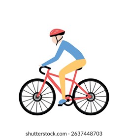 bicyclist side view, bicycle travel, a man riding bike, eco friendly green transport, flat vector illustration