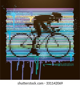 Bicyclist. Style of colorful paint dripping lines.Vector illustration