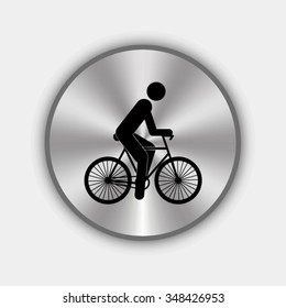 bicyclist vector icon on round metallic button