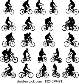 Bicyclists big silhouettes collection - vector