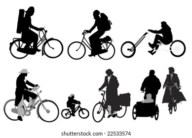 bicyclists - collection of vector silhouettes