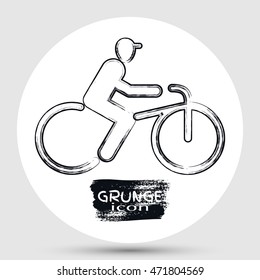 Bicyclists man grunge icon, isolated black on white background, abstract vector symbol