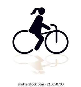 Bicyclists man icon with shadow, isolated black on white background, abstract vector symbol