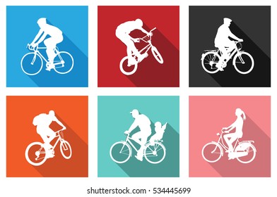 bicyclists on flat icons for web or mobile applications - vector 