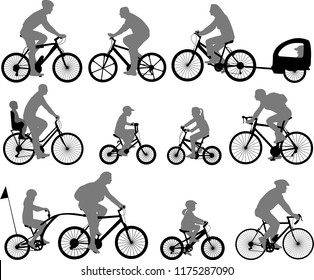 bicyclists silhouettes collection - vector