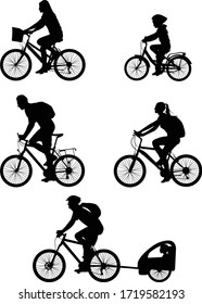 bicyclists silhouettes collection - vector