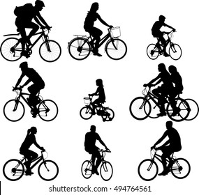 bicyclists silhouettes collection - vector