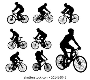 bicyclists silhouettes set