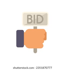 Bid auction hand icon flat vector. Sell price. Process court isolated